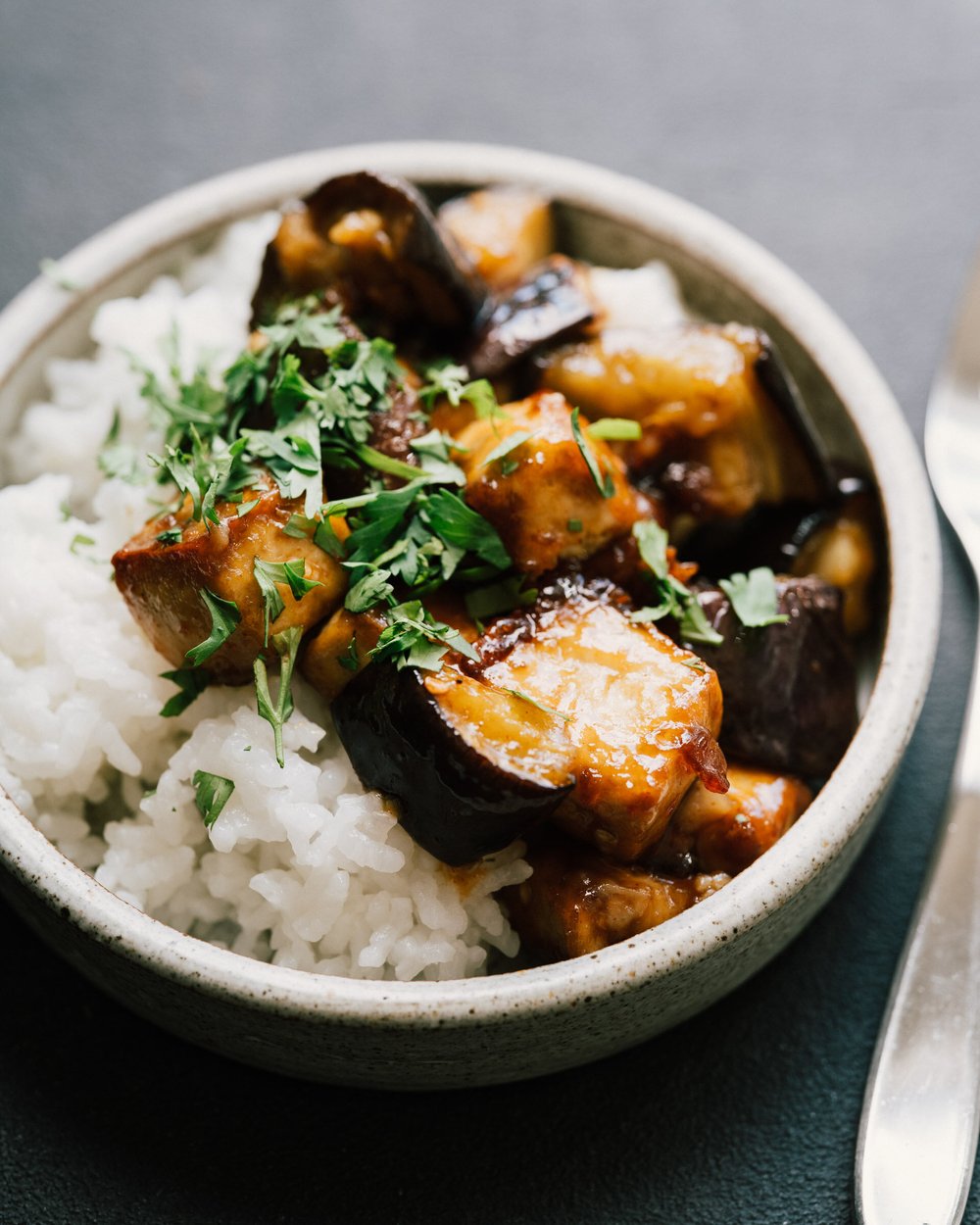 EGGPLANT + TOFU WITH SWEET-HOT CHILI GLAZE