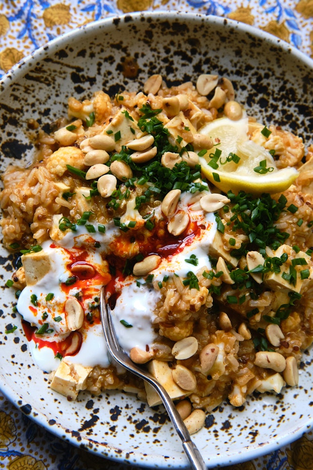 One-Pot Indian-Spiced Rice with Cauliflower and Tofu