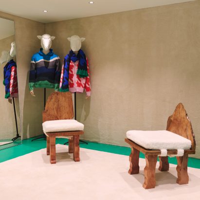 Sheep Inc combines cork and wool walls for “flagsheep store”