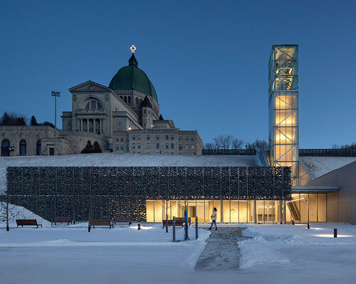 in montreal, a new pavilion for saint joseph’s oratory glows behind gabion facades