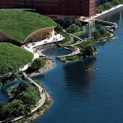 Snøhetta designs Skamarken riverside development with mound-like theatre